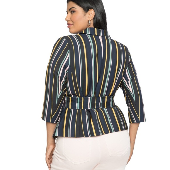 ELOQUII Striped tie waist blazer Jacket - Picture 3 of 10